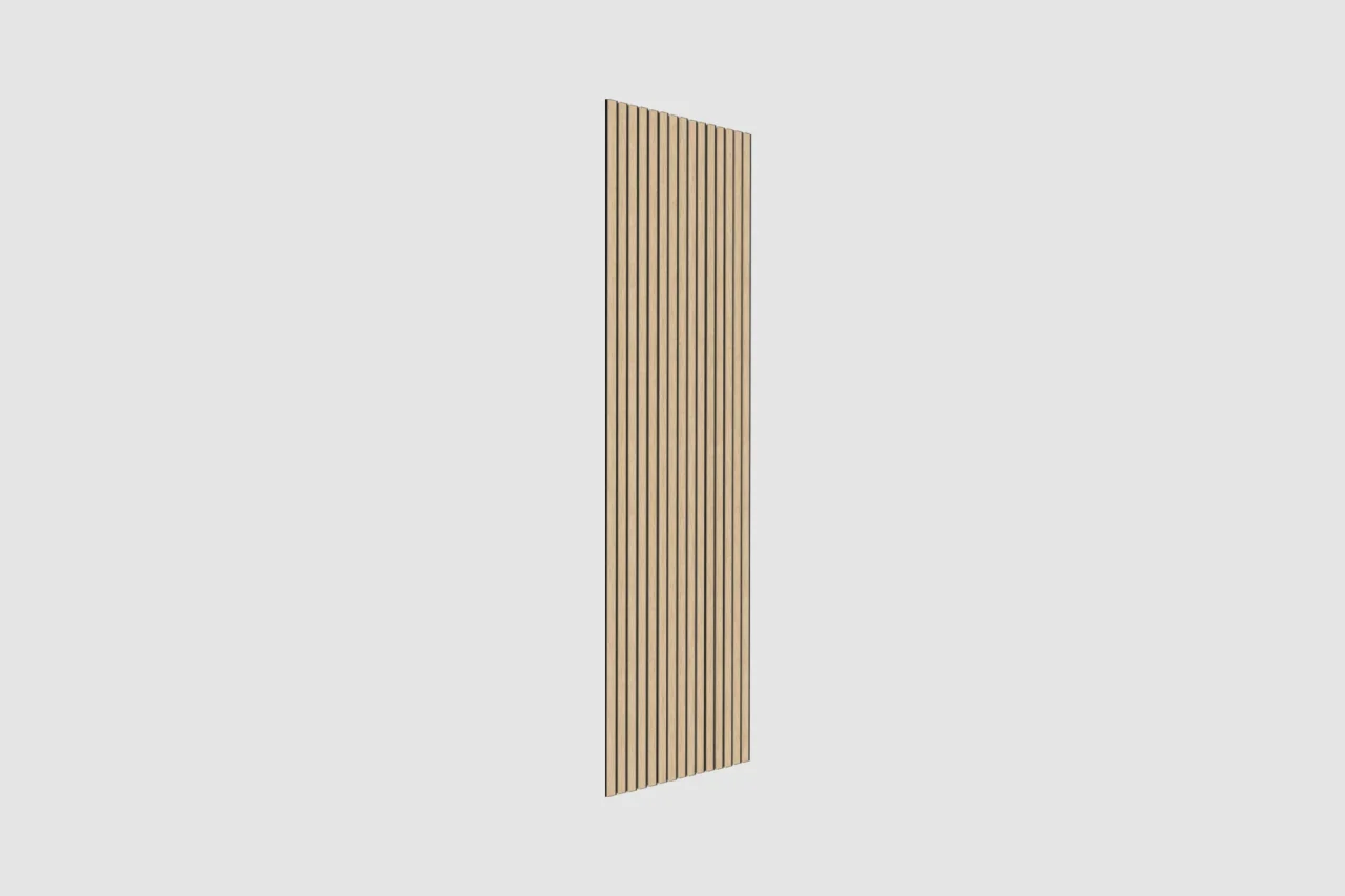 A tall, narrow wooden Samples panel with evenly spaced vertical slats, shown against a plain light gray background.