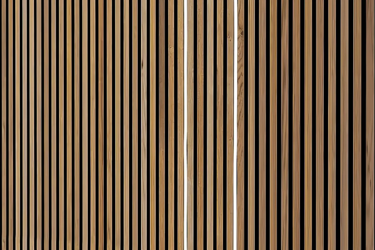 The Accessories feature vertical wooden slats in different widths and brown shades, separated by dark gaps, with one lighter-toned slat highlighted near the center for a geometric look.